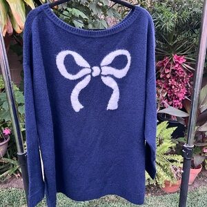 Torrid Navy Sweater with White Bow Accent